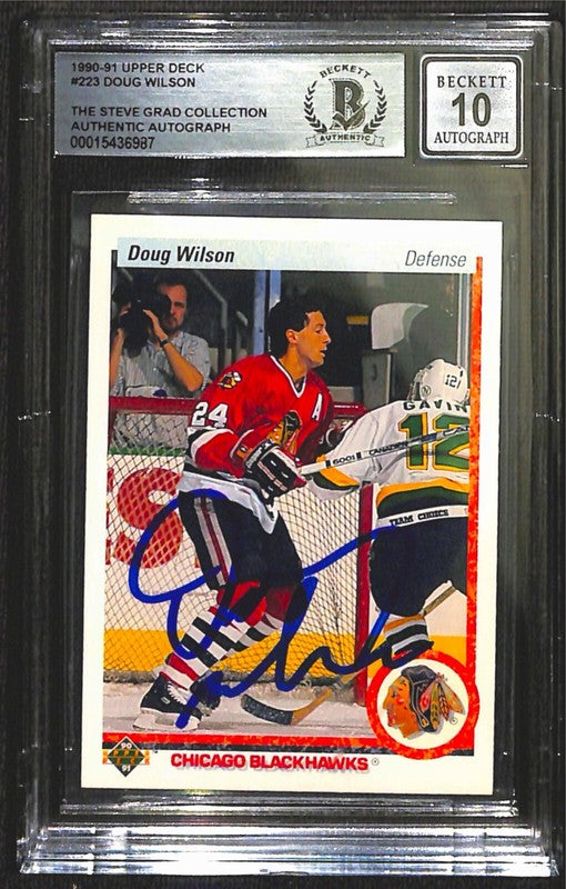 Doug Wilson Blackhawks 1990-91 Upper Deck #223 Signed Card Auto 10 BECKETT0