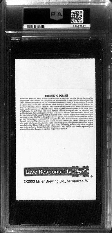 2003 Chicago Bears vs. Green Bay Packers Inaugural Game Ticket PSA 8 NM-MT 1