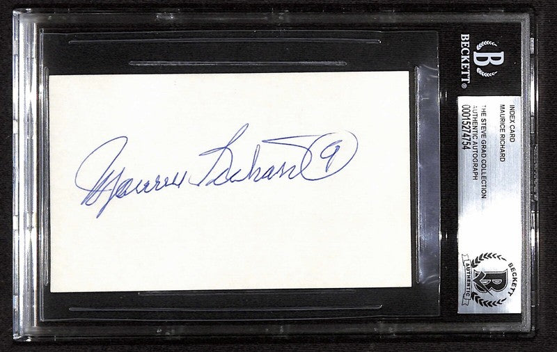 Maurice Richard Canadiens HOF Signed 3x5 Index Card BECKETT 0