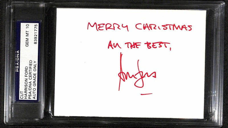 Harrison Ford "Merry Christmas" Signed 3x5 Index Card PSA/DNA Auto GEM MT 100