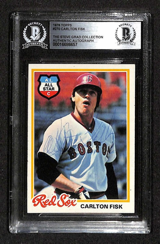 1978 Topps #270 Carlton Fisk VINTAGE Signed Card BECKETT (Grad Collection)0