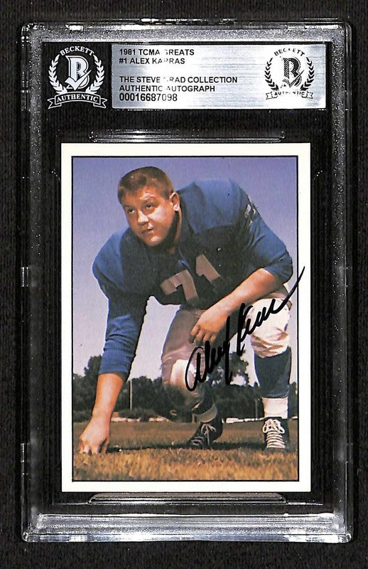 1981 TCMA Football Greats #1 Alex Karras LIONS Signed Auto Card BECKETT 0
