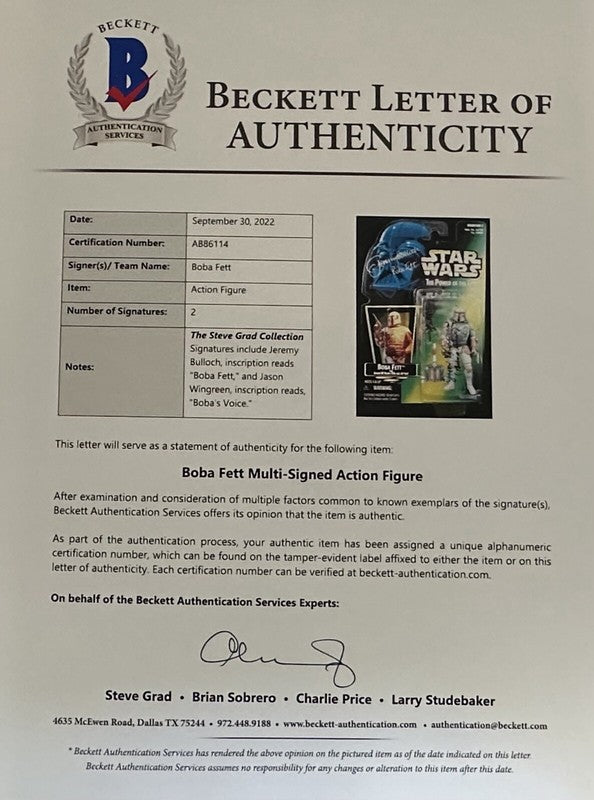 Boba Fett Signed Bulloch & Wingreen POTF Action Figure BAS (Grad Collection)2