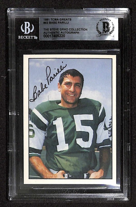 Babe Parilli New York Jets 1981 TCMA Greats #42 Signed Card BECKETT Encapsulated0