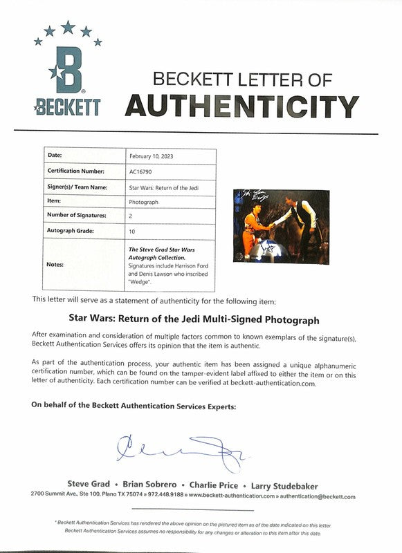 Harrison Ford & Denis Lawson ROTJ Signed 11x14 Auto 10 BAS (Grad Collection)1