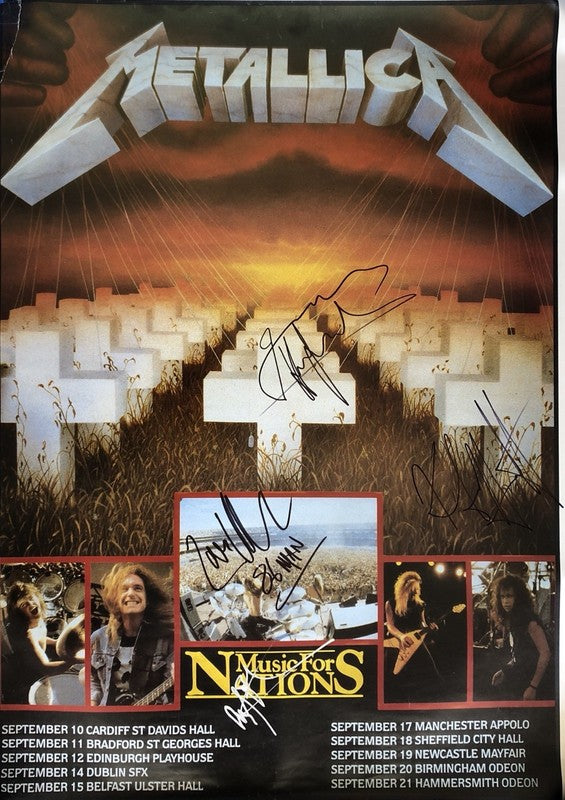 Metallica Signed Master of Puppets Poster Burton Hetfield Ulrich Hammett BECKETT0