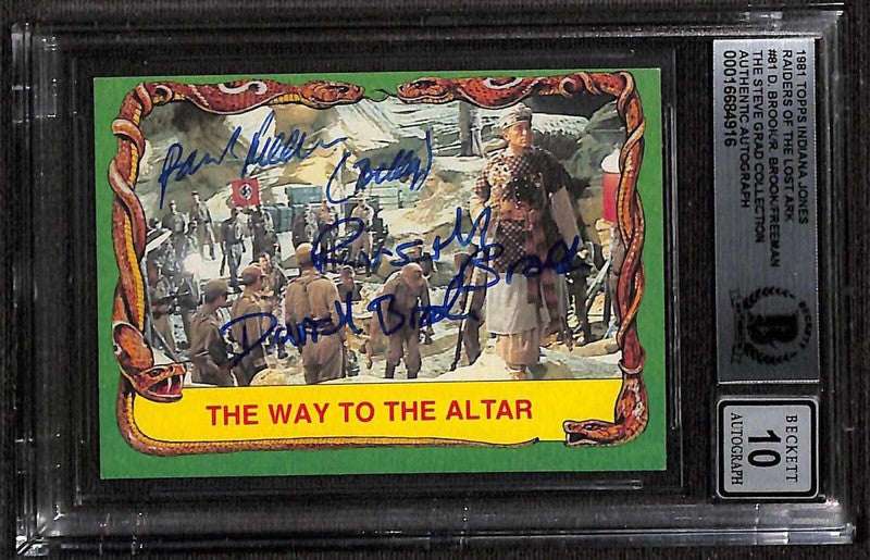 Freeman, Russell & Derek Brook Signed 1981 Topps Indiana Jones #81 BAS AUTO 100