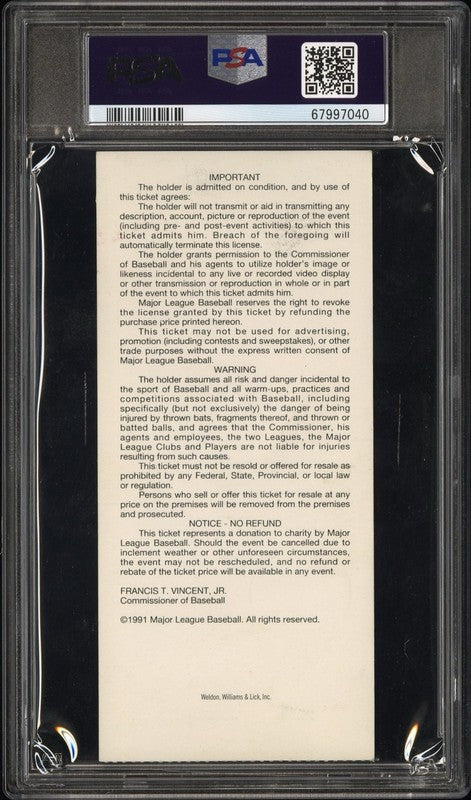 1991 MLB All-Star Workout Ticket Stub PSA Authentic Cal Ripken Jr HR Derby 1