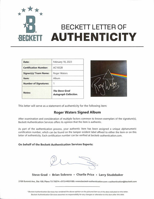 Roger Waters Pink Floyd Dark Side Of The Moon Signed Autographed Album BAS1