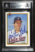 Carlton Fisk 1990 Bowman #314 Signed Card BECKETT Encapsulated0