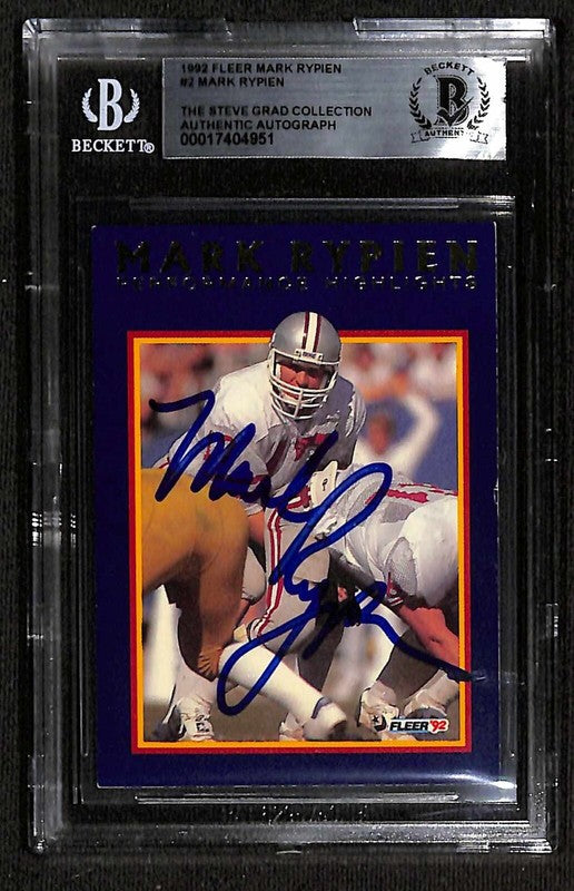 Mark Rypien Washington Redskins 1992 Fleer #2 Signed Card BECKETT Encapsulated0