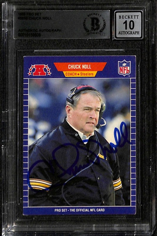 1989 Pro Set Chuck Noll #355 Signed Steelers HOF Autographed Card Beckett0