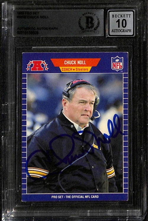 1989 Pro Set Chuck Noll #355 Signed Steelers HOF Autographed Card Beckett0