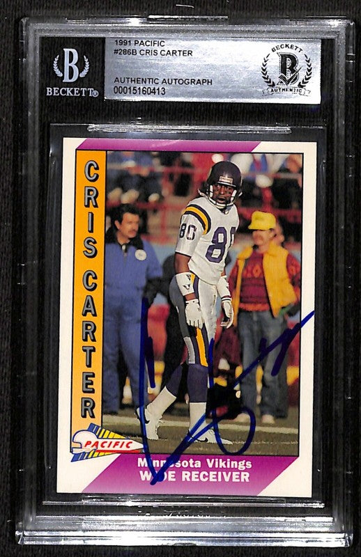 Cris Carter Minnesota Vikings 1991 Pacific #268B Signed Card BECKETT0