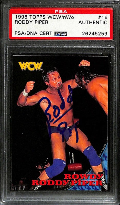 "Rowdy" Roddy Piper 1998 Topps WCW/nWo #16 Signed Card BECKETT Encapsulated0