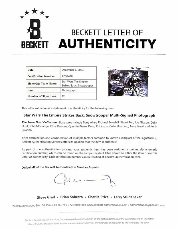 Star Wars ESB Imperial Snowtroopers Multi-Signed 8x10 Photograph by 12! BECKETT1