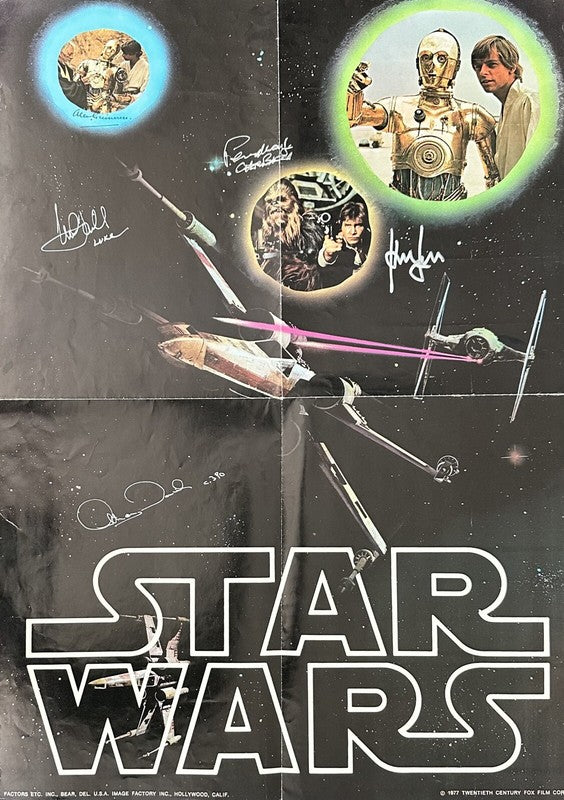 Vintage Autographed Star Wars Poster Signed by 5x Inc Guinness Ford Hamill BAS0