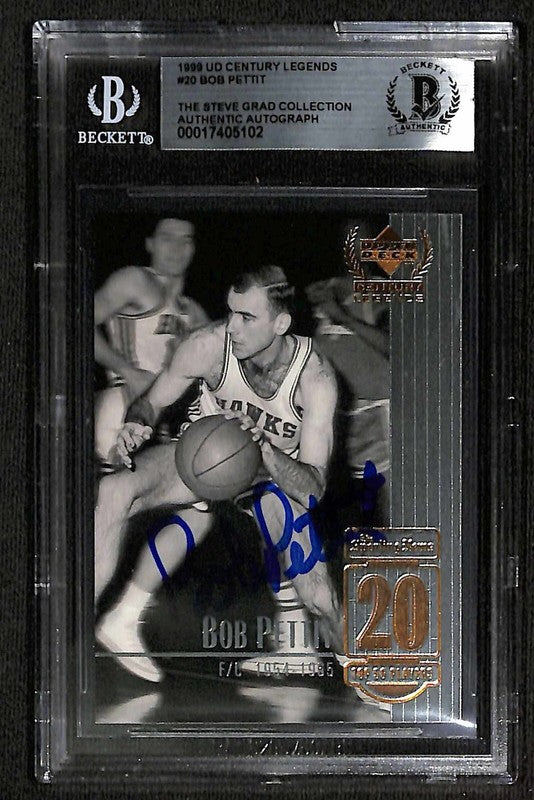 Bob Pettit Celtics HOF 1999 Upper Deck Century Legends #20 Signed Card BECKETT 0