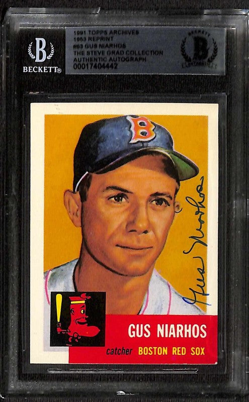 Gus Niarhos Red Sox 1991 Topps Archives '53 #63 Signed Card BECKETT 0