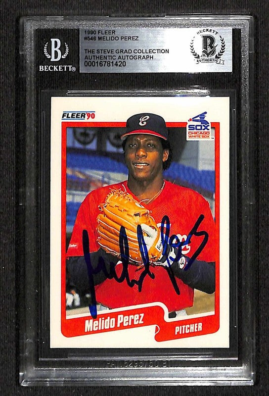 Melido Perez White Sox 1990 Fleer #546 Signed Card BECKETT Encapsulated0