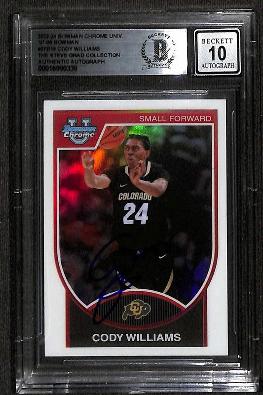 Cody Williams Utah Jazz 2023-24 Bowman Chrome 07-08 Signed Card Auto 10 BECKETT0