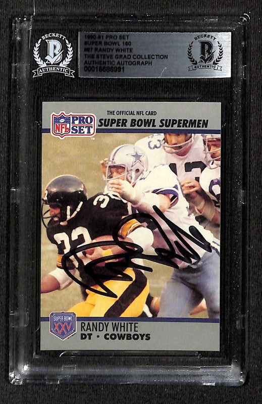 Randy White 1990-91 Pro Set Super Bowl 160 #87 Signed Card BECKETT0