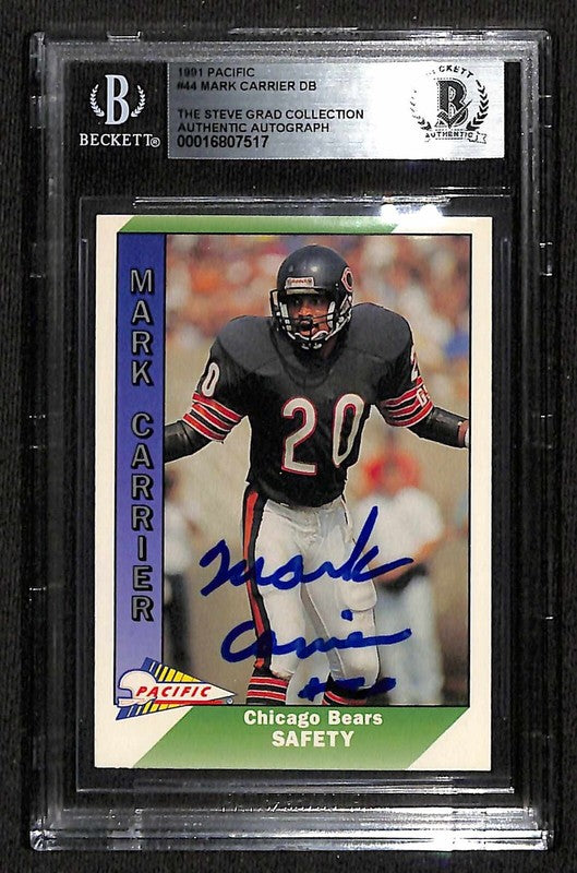 Mark Carrier Chicago Bears 1991 Pacific #44 Signed Card BECKETT0