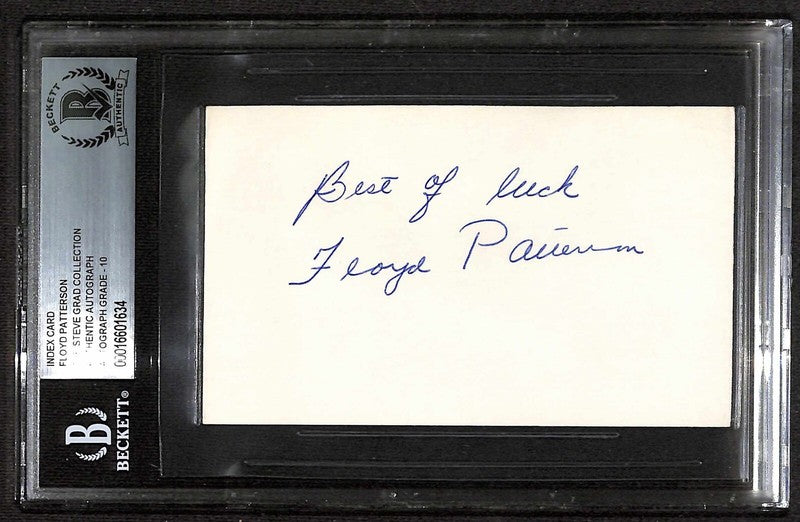 Floyd Patterson Boxing HOF VINTAGE Signed 3x5 Index Card BECKETT Encapsulated0