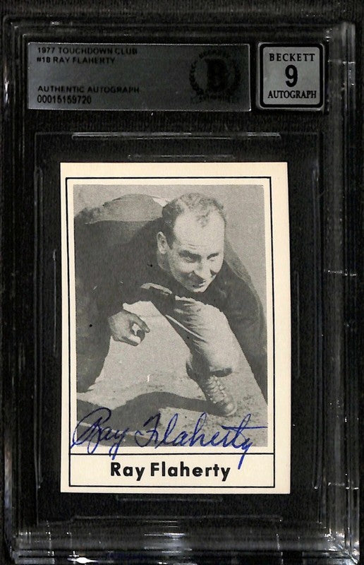 Ray Flaherty Redskins 1977 Touchdown Club #18 Signed Card Grade 9 BECKETT0