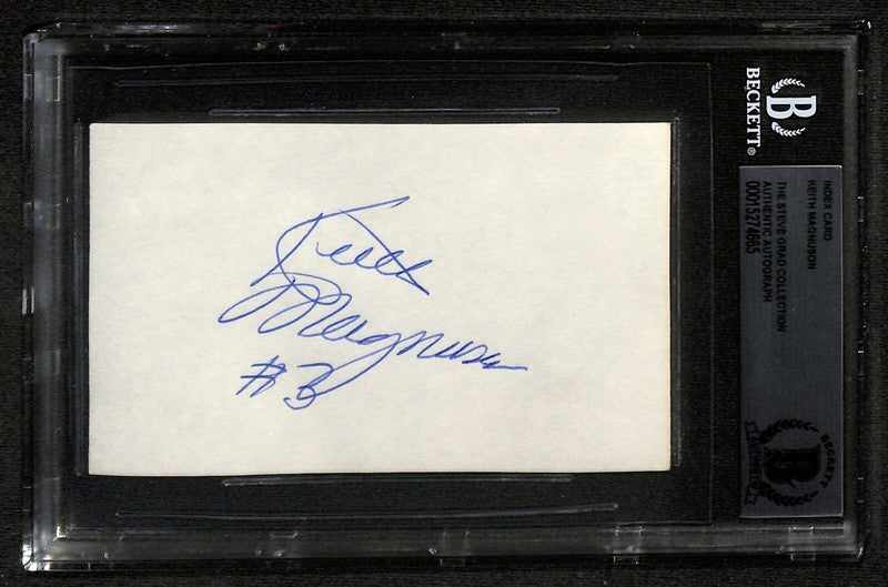 Keith Magnuson Chicago Black Hawks Signed Index Card BECKETT Encapsulated0