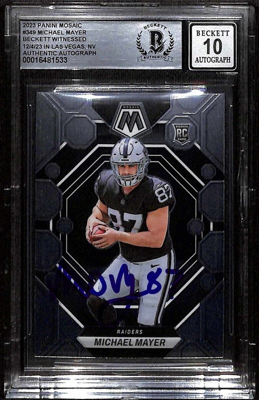 2023 Panini Mosiac Michael Mayer Raiders Rookie Signed BECKETT WITNESSED Auto 100