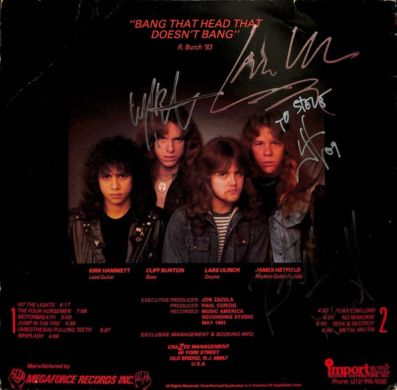 Metallica "Kill Em All" Signed Album by Burton Hetfield Ulrich Hammett BECKETT0