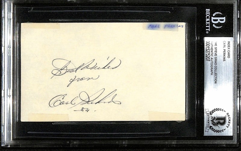 Carl Perkins Music Legend Signed 3x5 Index Card BECKETT (Grad Collection)0