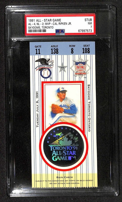 1991 MLB All-Star Game Ticket Stub Toronto– PSA Graded NM 7 0
