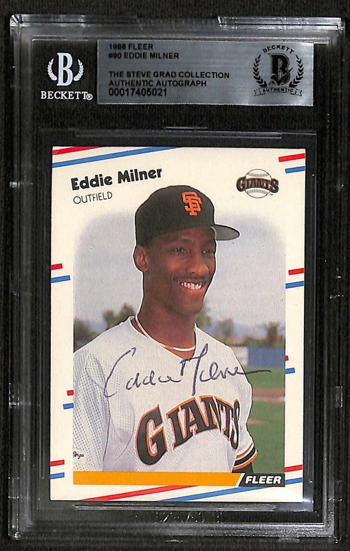 Eddie Milner 1988 Fleer #90 Signed Card BECKETT Encapsulated0