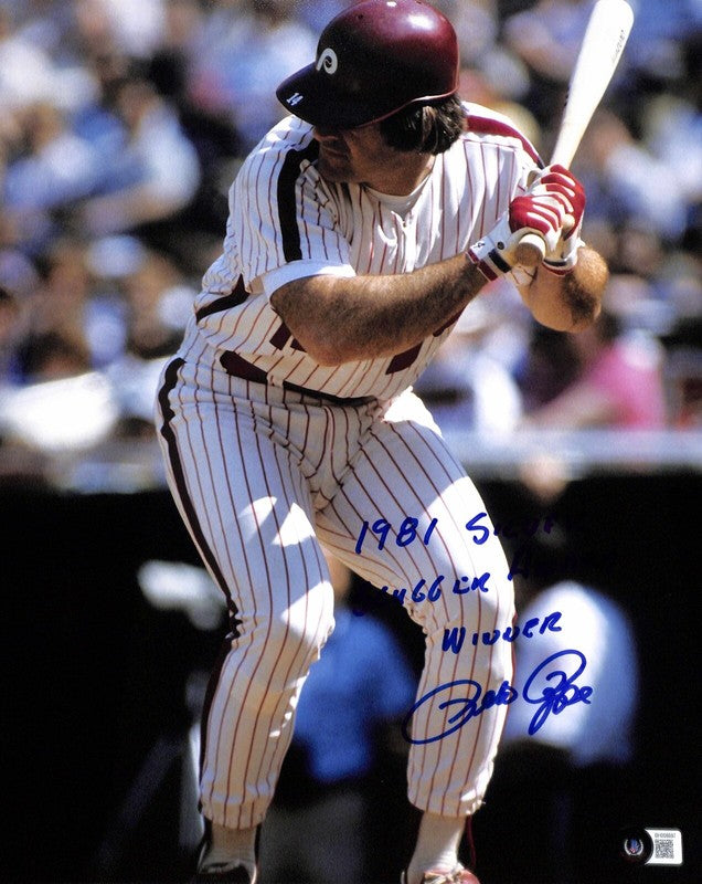 Pete Rose Phillies Signed and Inscribed “Silver Slugger” 11x14 Photo BECKETT0