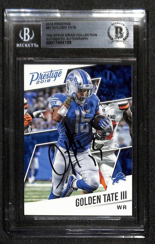 Golden Tate 2018 Prestige #87 Signed Card BECKETT Encapsulated0