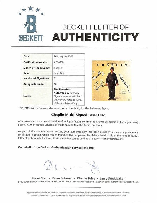 Chaplin Cast X3 Signed Laser Disc with Robert Downey Jr. BAS (Grad Collection)1