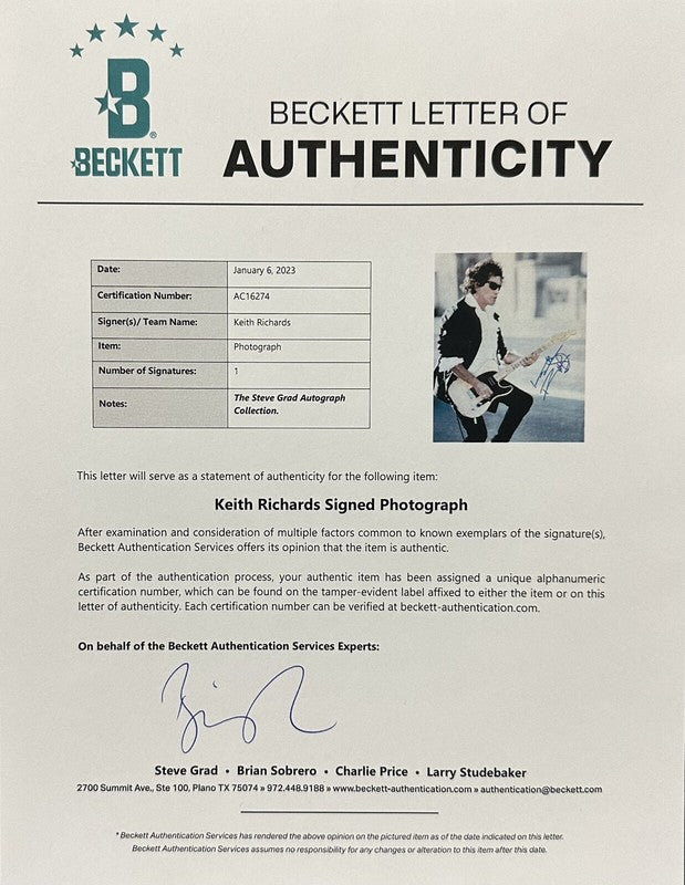 Keith Richards The Rolling Stones Signed 16x20 Photo BECKETT (Grad Collection)1