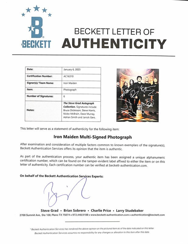  Iron Maiden Fully Signed Photograph Beckett Authenticated BAS (Grad Collection)2