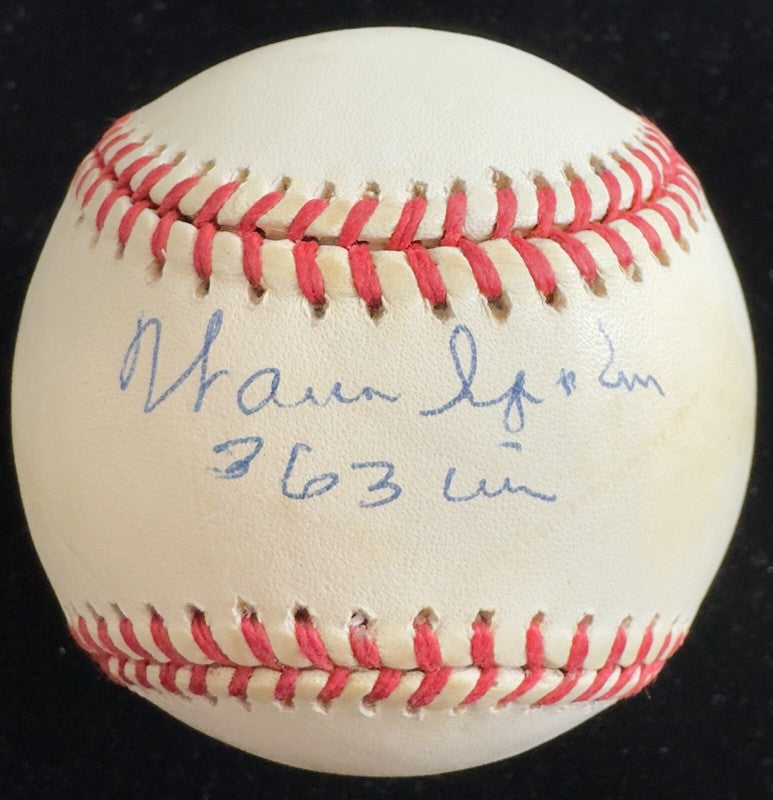 Warren Spahn Braves BB HOF Signed & Inscribed “363 Wins” Baseball BECKETT 0