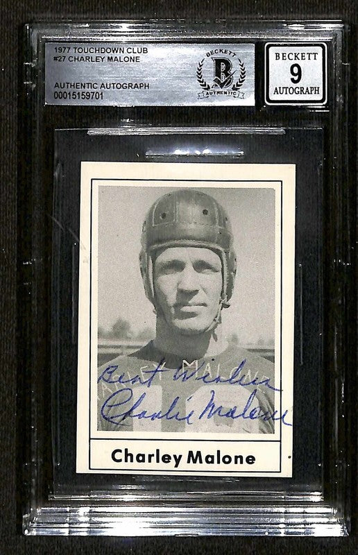 Charley Malone Redskins 1977 Touchdown Club #27 Signed Card Grade 9 BECKETT0