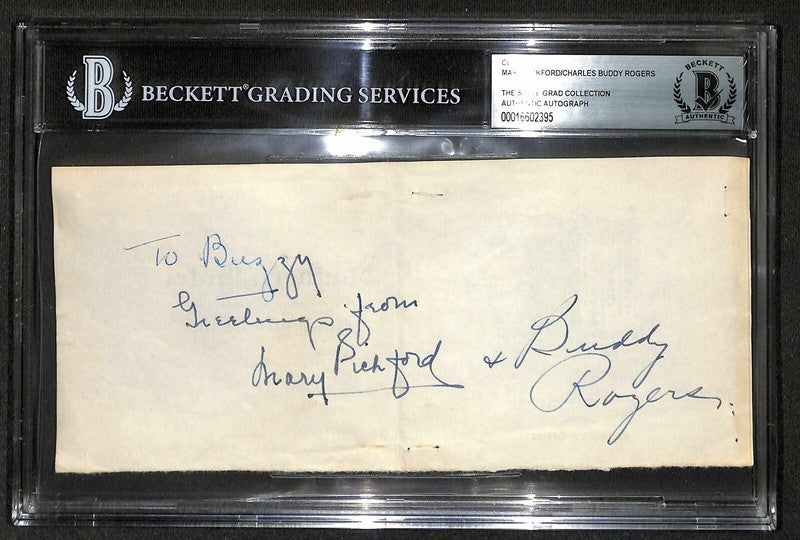 Actors Mary Pickford & Buddy Rogers Signed Autographed Page BECKETT Encapsulated0