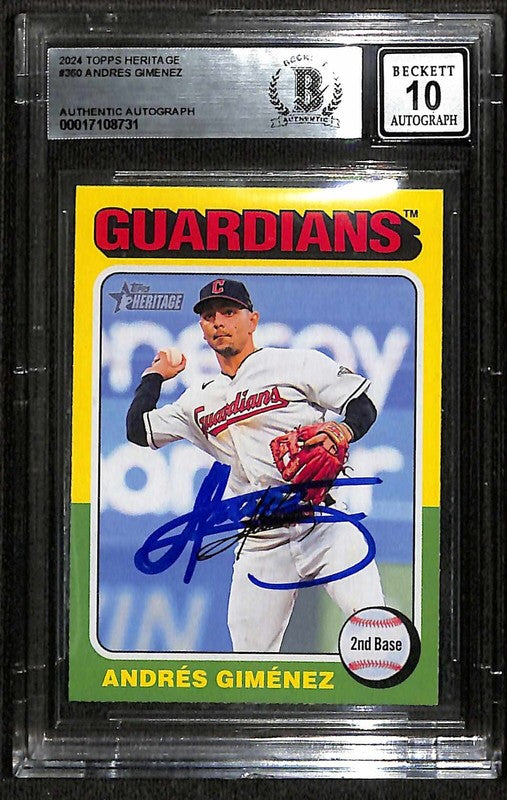 Andres Gimenez Cleveland Guardians Signed 2024 Topps Heritage Auto 10 BECKETT0