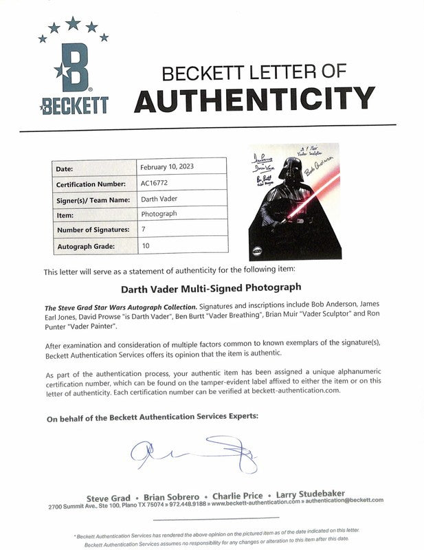 Darth Vader Star Wars Multi-Signed x6 11x14 Photo BAS (Grad Collection)1