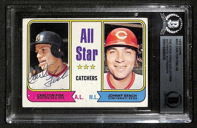 1974 Topps #331 Carlton Fisk All-Star VINTAGE Signed Card BECKETT0