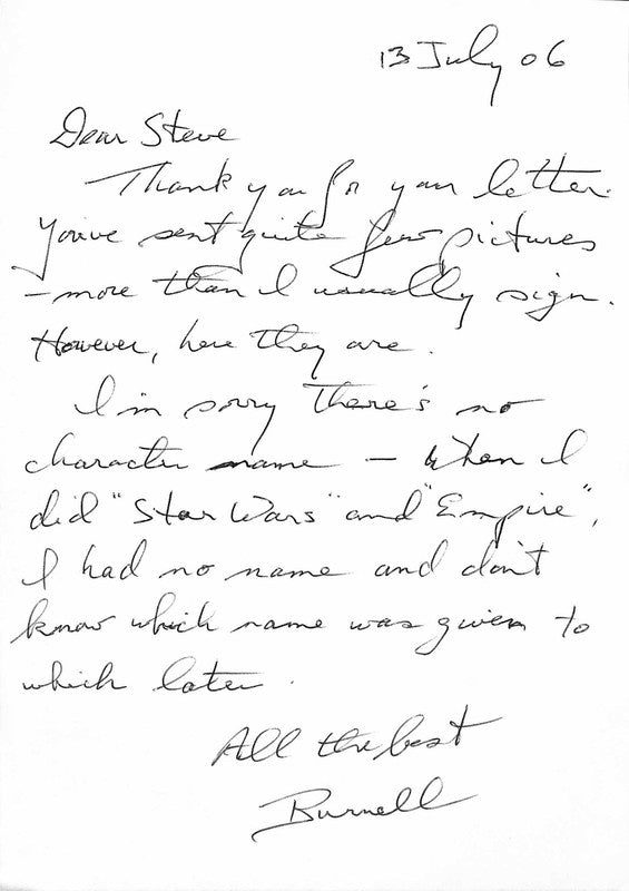 Burnell Tucker Signed Handwritten Letter Star Wars Empire Rare Auto BECKETT0