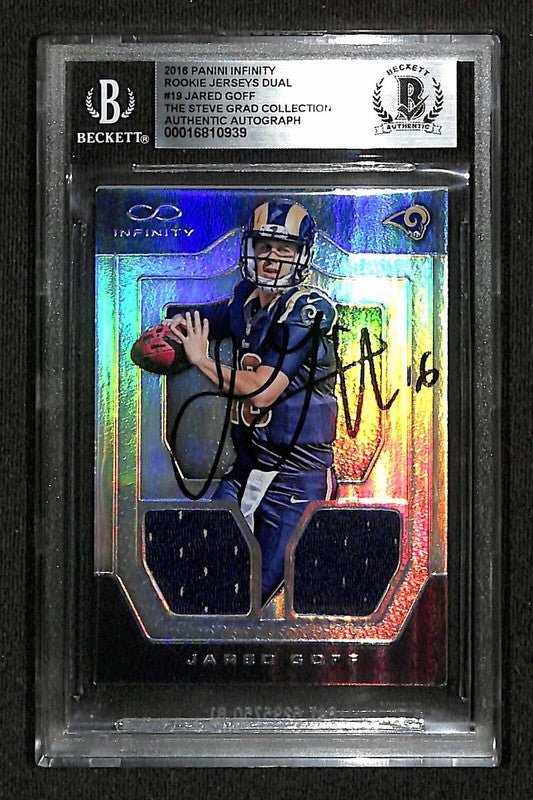 Jared Goff SIGNED 2018 Panini Infiniti Rookie Jerseys Dual BECKETT0