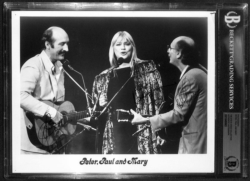Peter Paul & Mary Signed 8x10 Photo BECKETT BAS Encapsulated Folk Music Trio0