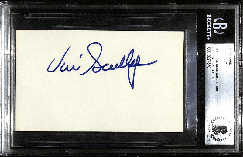 Vin Scully Signed 3x5 Index Card Legendary Dodgers Announcer BECKETT BAS0